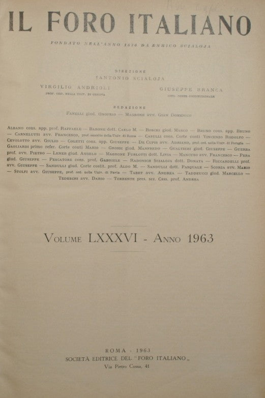 El Foro Italiano. Vol. LXXXVI - Año 1963