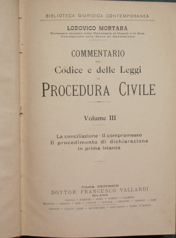 Commentario del Codice e delle Leggi di Procedura Civile. Vol. III