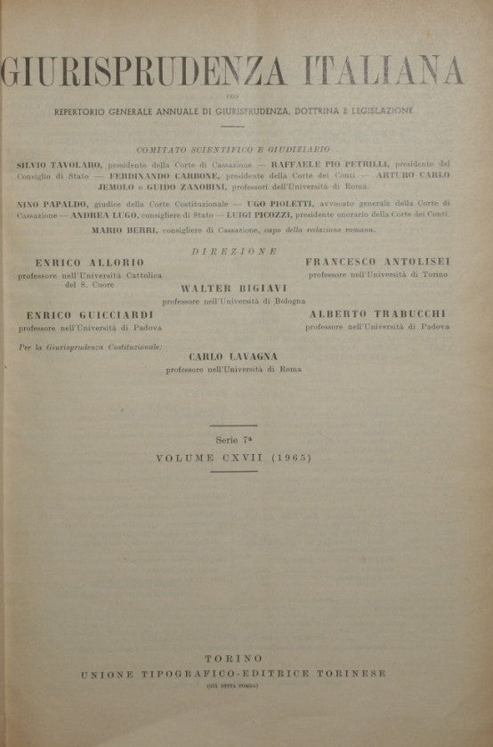 Giurisprudenza italiana. Vol. CXVII - Anno 1965
