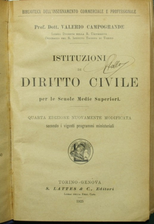 Istituzioni di diritto civile; Istituzioni di diritto commerciale