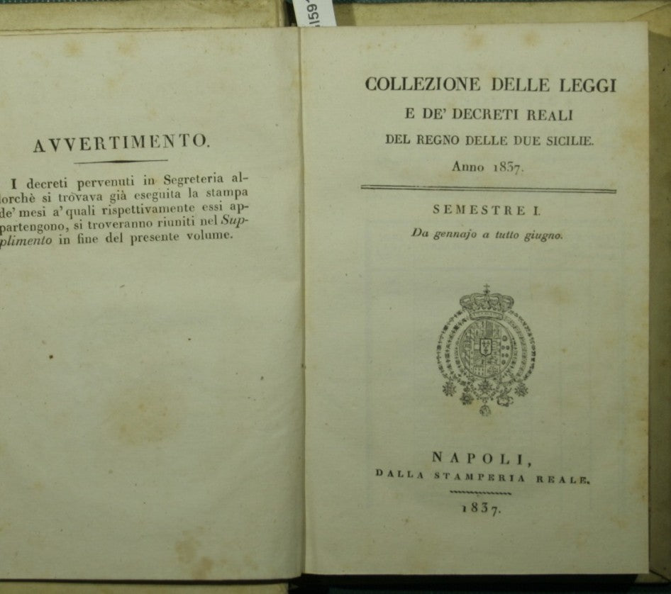 Collection of laws and royal decrees of the Kingdom of the Two Sicilies. Year 1837