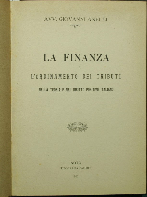 La finanza e l'ordinamento dei tributi