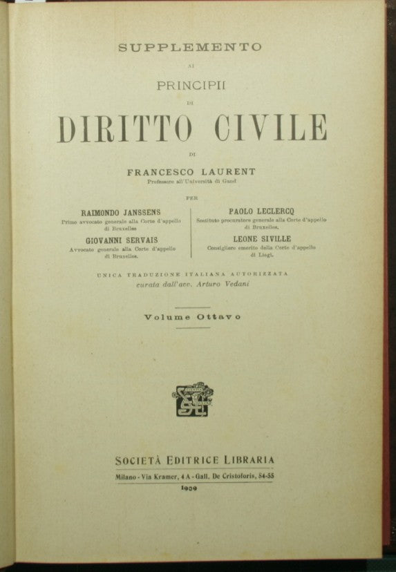 Supplemento ai Principi di diritto civile di Francesco Laurent. Vol. VIII