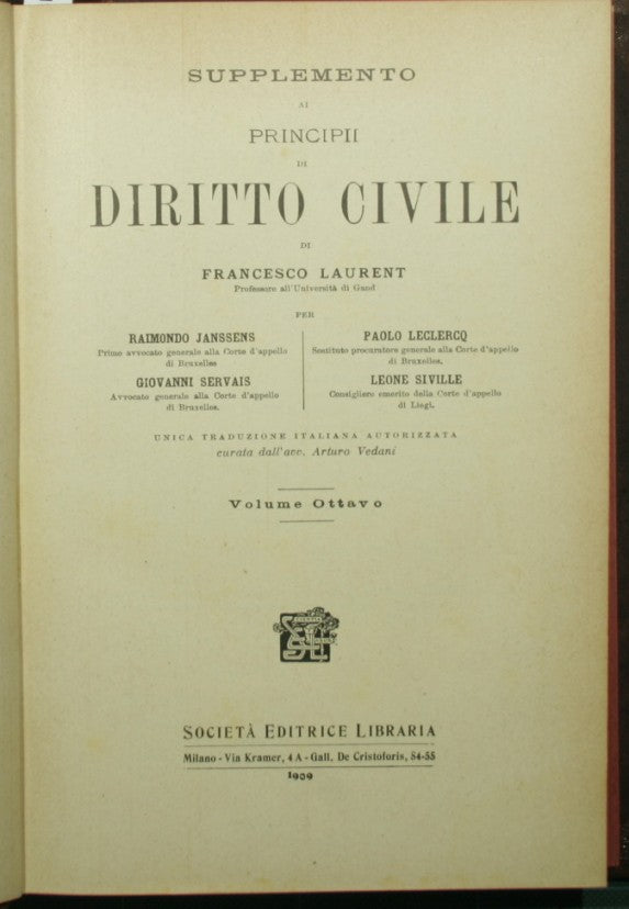 Suplemento a los Principios de Derecho Civil de Francesco Laurent. Volumen VIII