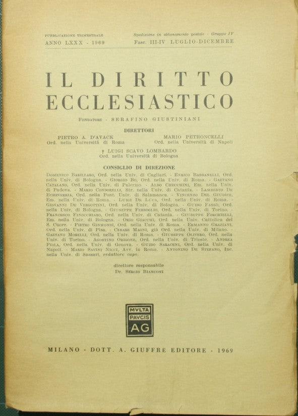 Ecclesiastical law. Fasc. III-IV - 1969