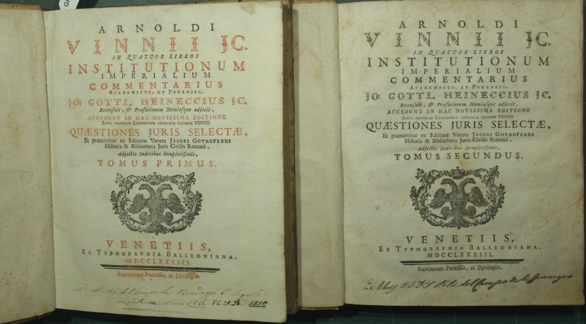Arnoldi Vinnii JC. In quatuor libros Institutionum imperialium commentarius academicus et forensis Jo. Gottl. Heineccius JC. Recensuit, & praefationem notulasque adjecit
