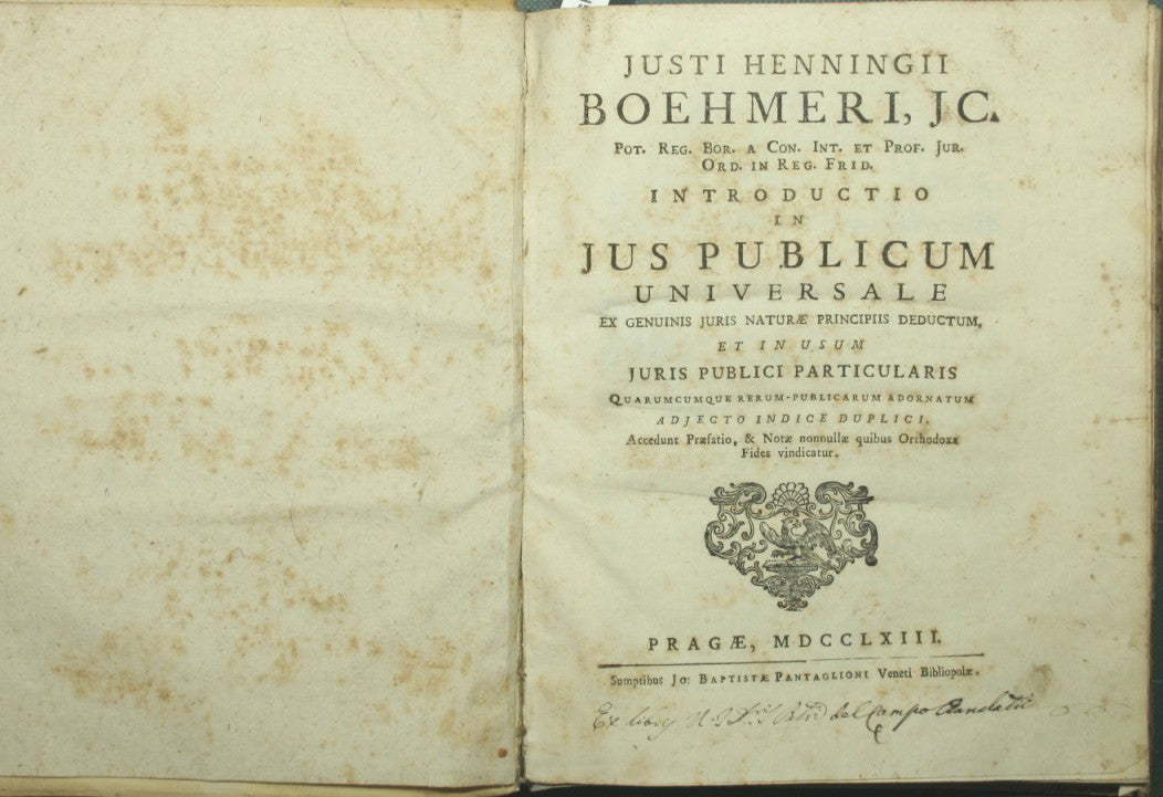 Justi Henningii Boehmeri […] Introductio in jus publicum universale ex genuinis juris naturae principiis deductum, et in usum juris publici particularis
