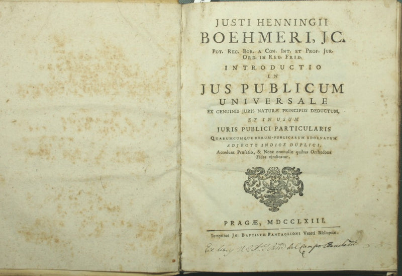 Justi Henningii Boehmeri […] Introductio in jus publicum universale ex genuinis juris naturae principiis deductum, et in usum juris publici particularis