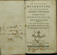 Jo Gottlieb. Heinecii JC. et antecessoris Elementa juris civilis secundum ordinam institutionum