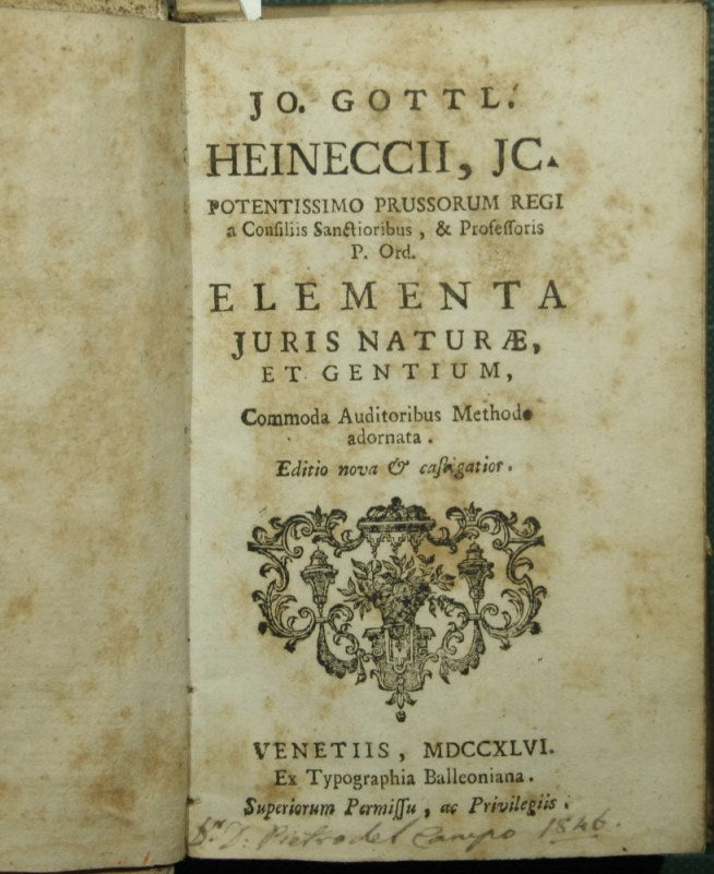 Jo Gottl. Heinecii JC. Elementa juris naturae et gentium