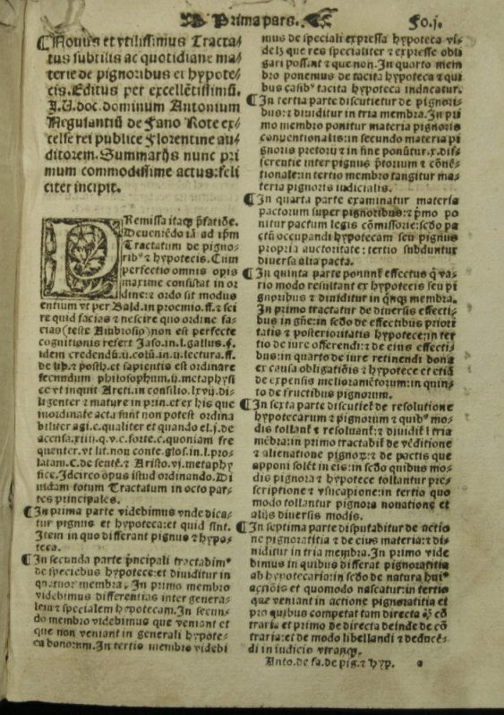 De pig. & hypo. Tractatus perutilis de pignoribus et hypotecis per egregium vtriusque censure professorem dominum Antonium Negusantij de fano nuperrime lucidatus