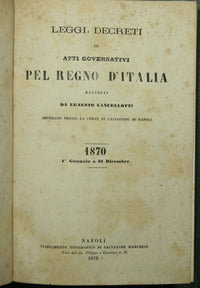 Leyes, decretos y actos gubernamentales del Reino de Italia. 1870