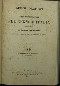 Leyes, decretos y actos gubernamentales del Reino de Italia. 1871