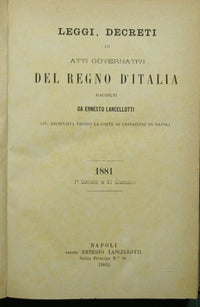 Laws, decrees and government acts of the Kingdom of Italy. 1881