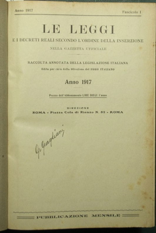 Le leggi e i decreti reali secondo l'ordine della inserzione nella Gazzetta Ufficiale. Anno 1917
