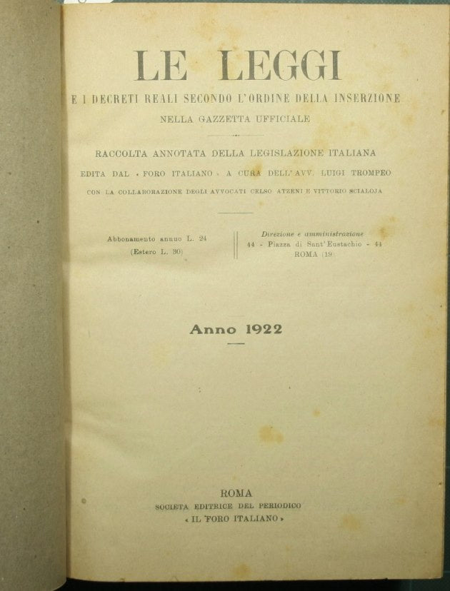 The laws and royal decrees according to the order of insertion in the Official Gazette. Year 1922