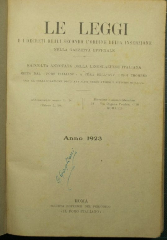 The laws and royal decrees according to the order of insertion in the Official Gazette. Year 1923