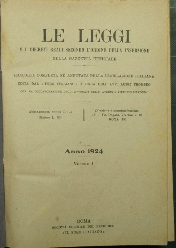 Le leggi e i decreti reali secondo l'ordine della inserzione nella Gazzetta Ufficiale. Anno 1924