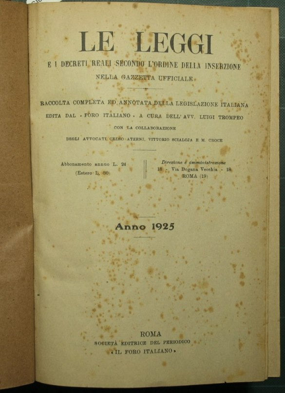 Le leggi e i decreti reali secondo l'ordine della inserzione nella Gazzetta Ufficiale. Anno 1925