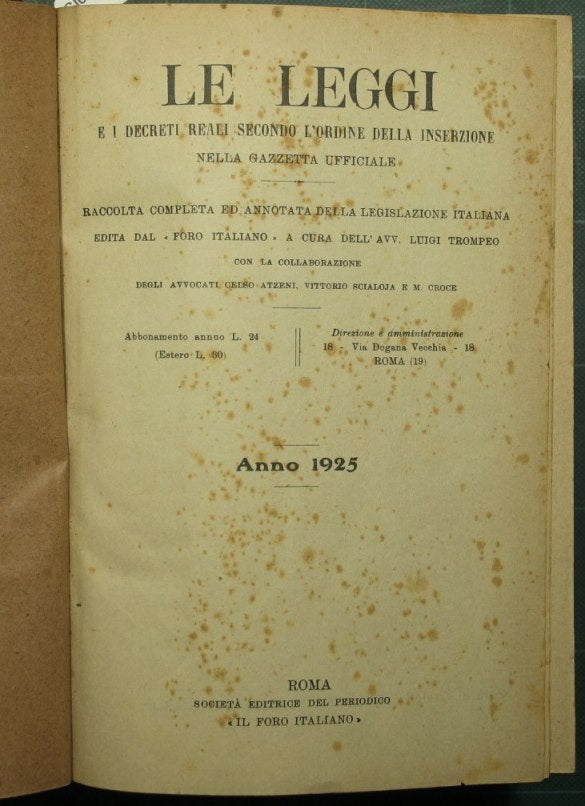 The laws and royal decrees according to the order of insertion in the Official Gazette. Year 1925