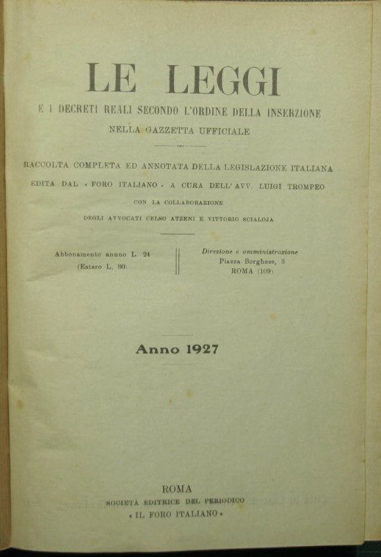 The laws and royal decrees according to the order of insertion in the Official Gazette. Year 1927