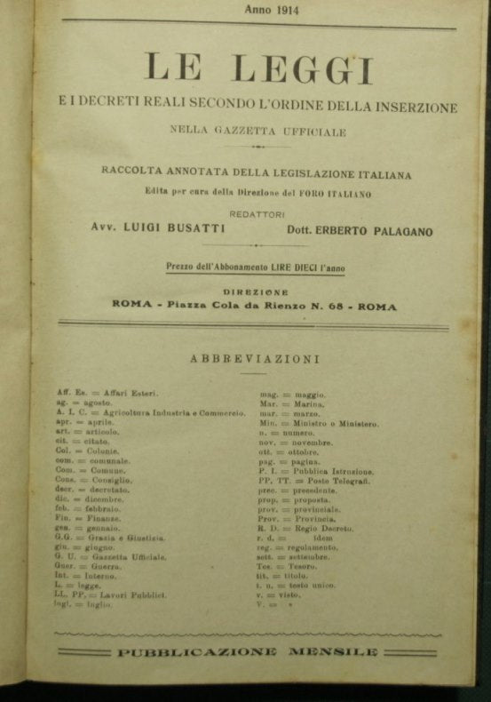 The laws and royal decrees according to the order of insertion in the Official Gazette. Year 1914
