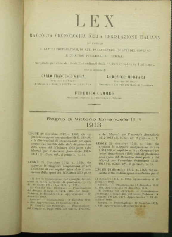 The former. Chronological collection of Italian legislation. Year 1913