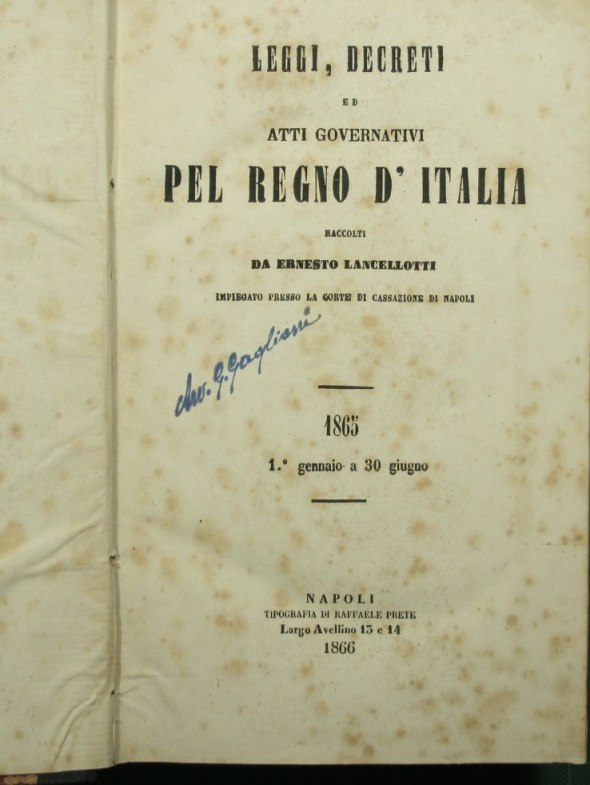 Leggi, decreti ed atti governativi pel Regno d'Italia. 1865