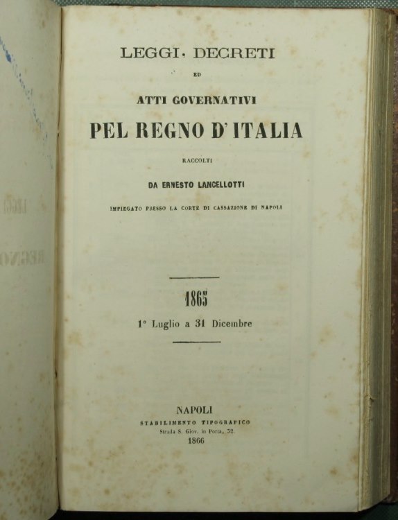 Leggi, decreti ed atti governativi pel Regno d'Italia. 1865