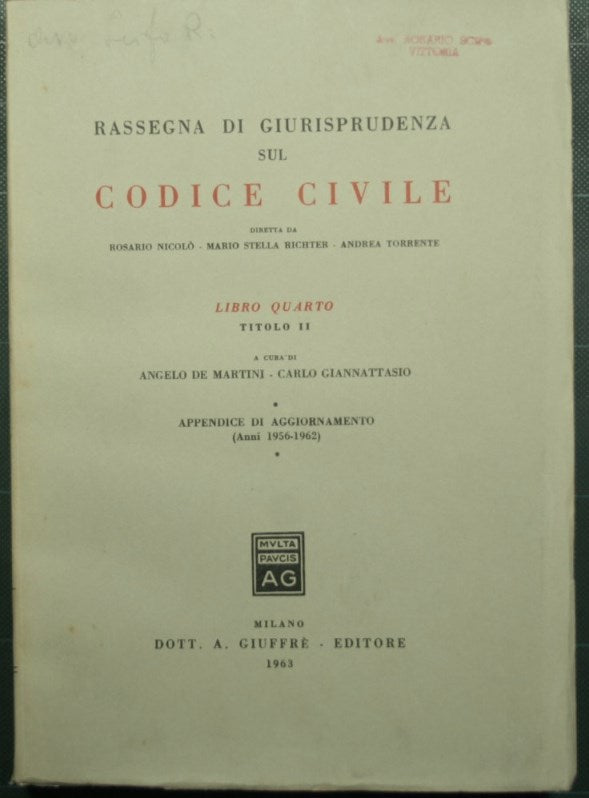 Rassegna di giurisprudenza sul Codice Civile - Libro IV - Titolo II, Appendice di aggiornamento