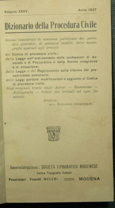 Dictionary of Civil Procedure - Vol. XXXV, 1937