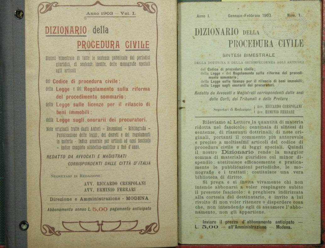 Dizionario della procedura civile - Vol. I, 1903