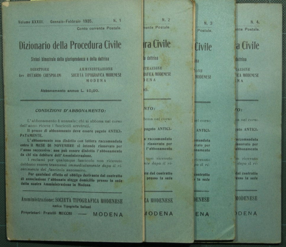 Dizionario della procedura civile - Vol. XXXIII, 1935 - Nn. 1/4