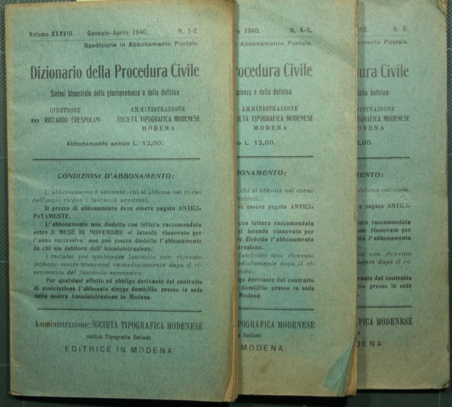 Dictionary of civil procedure - Vol. XXXVIII, 1940 - Nn. 1-2-4-5-6
