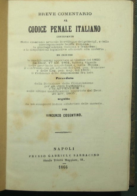 Breve comentario al Codice Penale Italiano