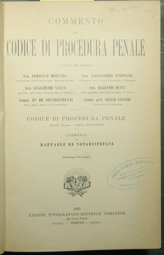Commento al codice di procedura penale - Libro terzo - Del giudizio