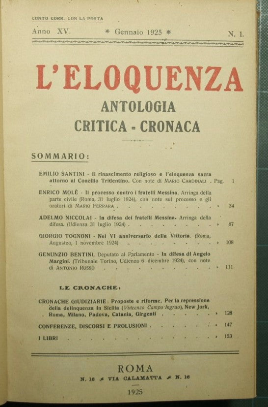 Eloquence - Year XV - January/31 December 1925 - NN. 1/10