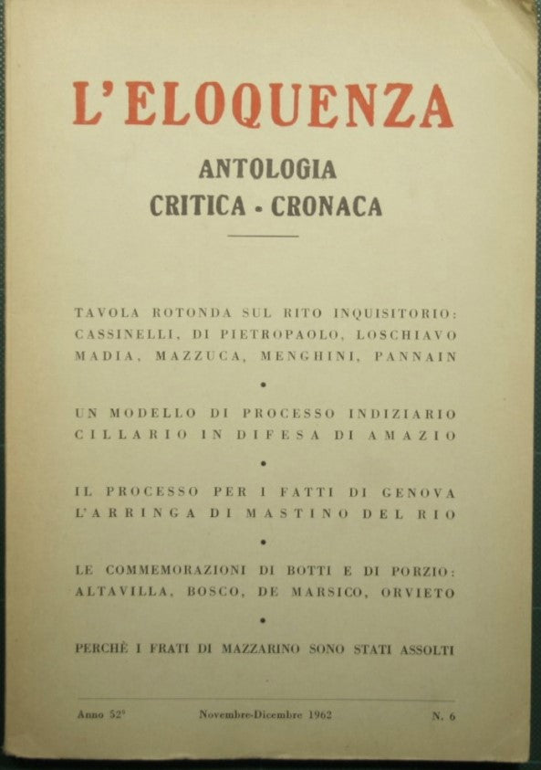 L'eloquenza - Anno 52 - Novembre-Dicembre 1962 - N. 6