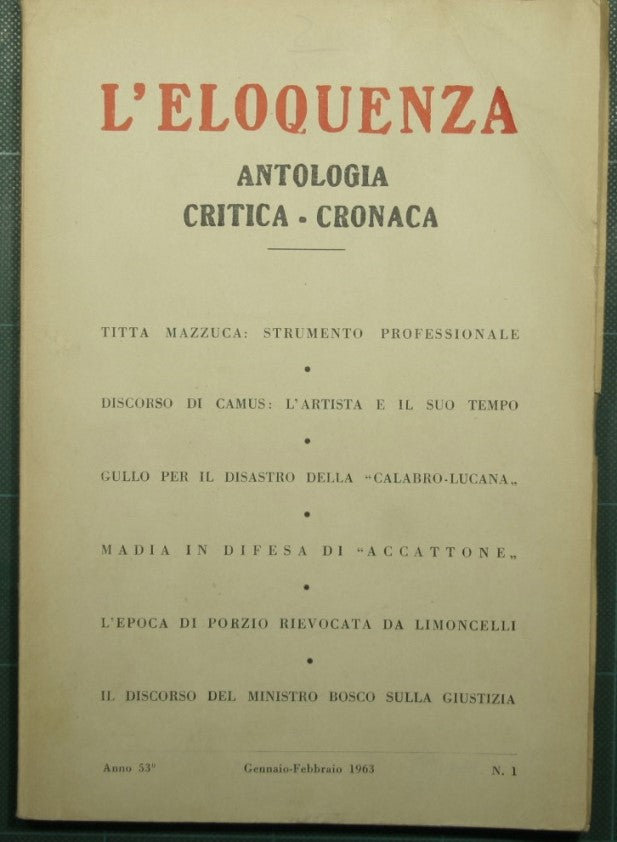 L'eloquenza - Anno 53 - Gennaio-Febbraio 1963 - N. 1