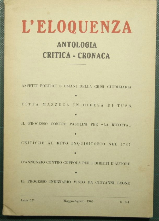 Elocuencia - Año 53 - Mayo-Agosto 1963 - N. 3-4
