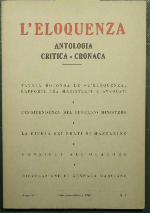 L'eloquenza - Anno 53 - Settembre-Ottobre 1963 - N. 5