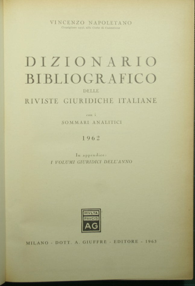 Diccionario bibliográfico de revistas jurídicas italianas con resúmenes analíticos - 1962