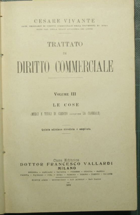 Trattato di diritto commerciale. Vol. III - Le cose