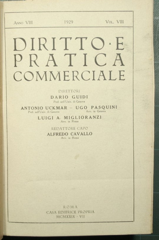 Diritto e pratica commerciale - Anno VIII, 1929, Vol. VIII