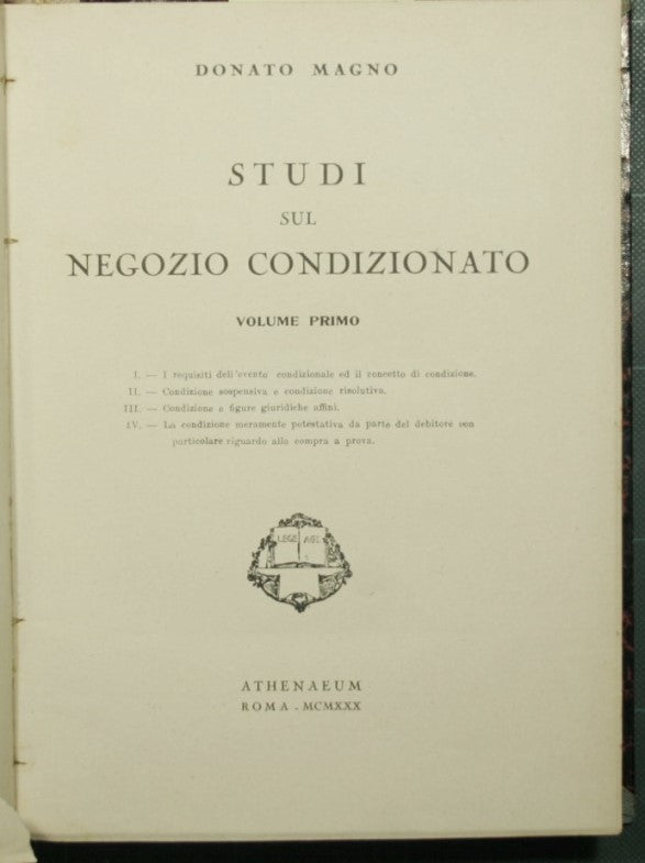 Studi sul negozio condizionato - Vol. I