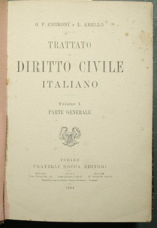 Tratado de derecho civil italiano - Vol. I (solo uno publicado) Parte general