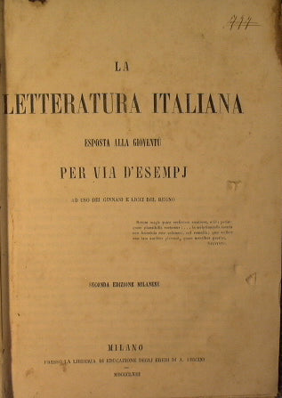 La letteratura italiana esposta alla gioventù per via d'esempi