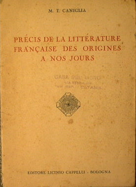 Prècis de la littérature francaise des origines a nos jours