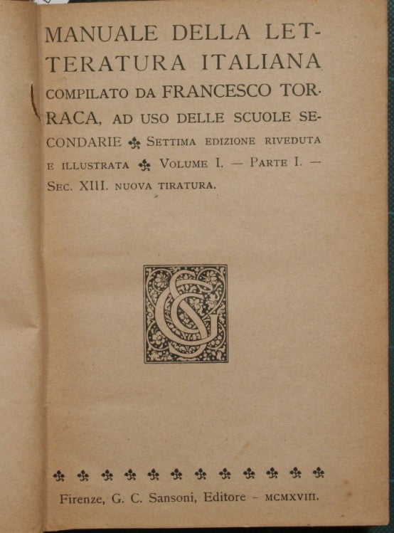 Manuale della letteratura italiana. Vol. I