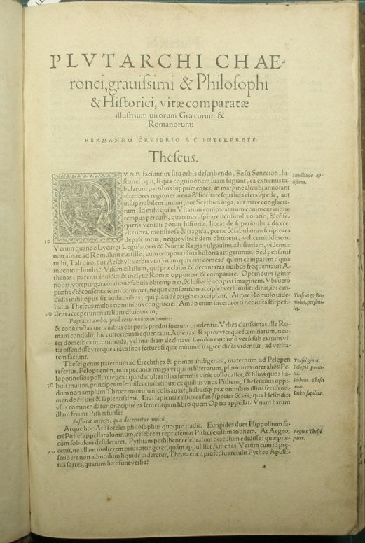 Plutarchi Chaeronei, gravissimi et philosophi et historici, Vitae comparatae illustrium virorum, Graecorum & Romanorum